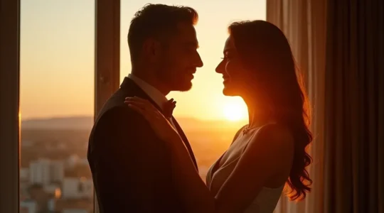 Deux personnes se tenant la main en se regardant tendrement lors d'un coucher de soleil, symbolisant une connexion émotionnelle durable au-delà de la passion initiale