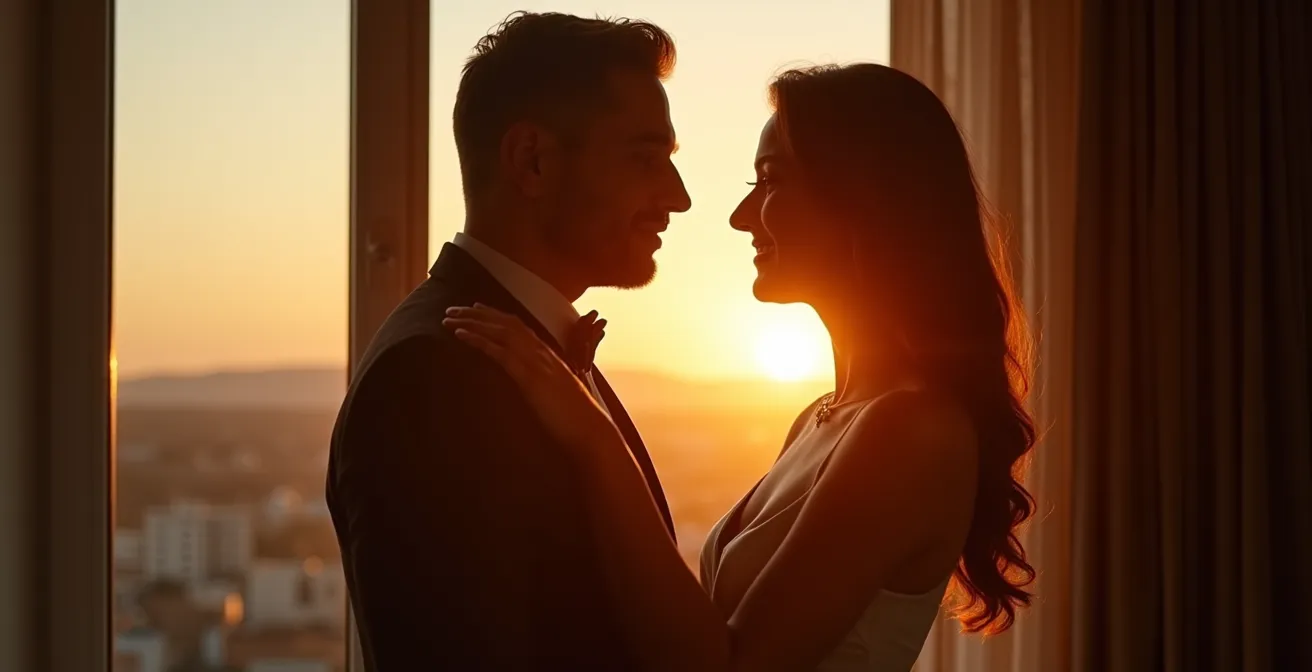 Deux personnes se tenant la main en se regardant tendrement lors d'un coucher de soleil, symbolisant une connexion émotionnelle durable au-delà de la passion initiale