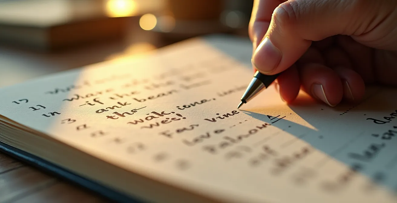 Illustration d'un carnet intime montrant des annotations de petites victoires personnelles et des notes de confiance