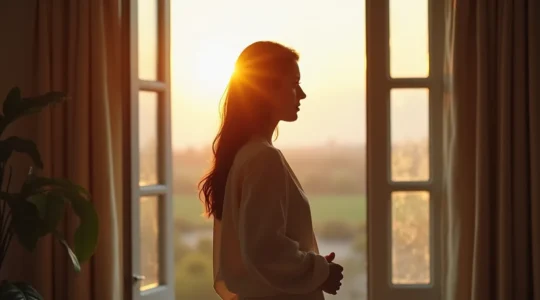 Femme en posture d'assurance face à un carrefour de possibilités, symbolisant la confiance et la décision d'agir chaque jour