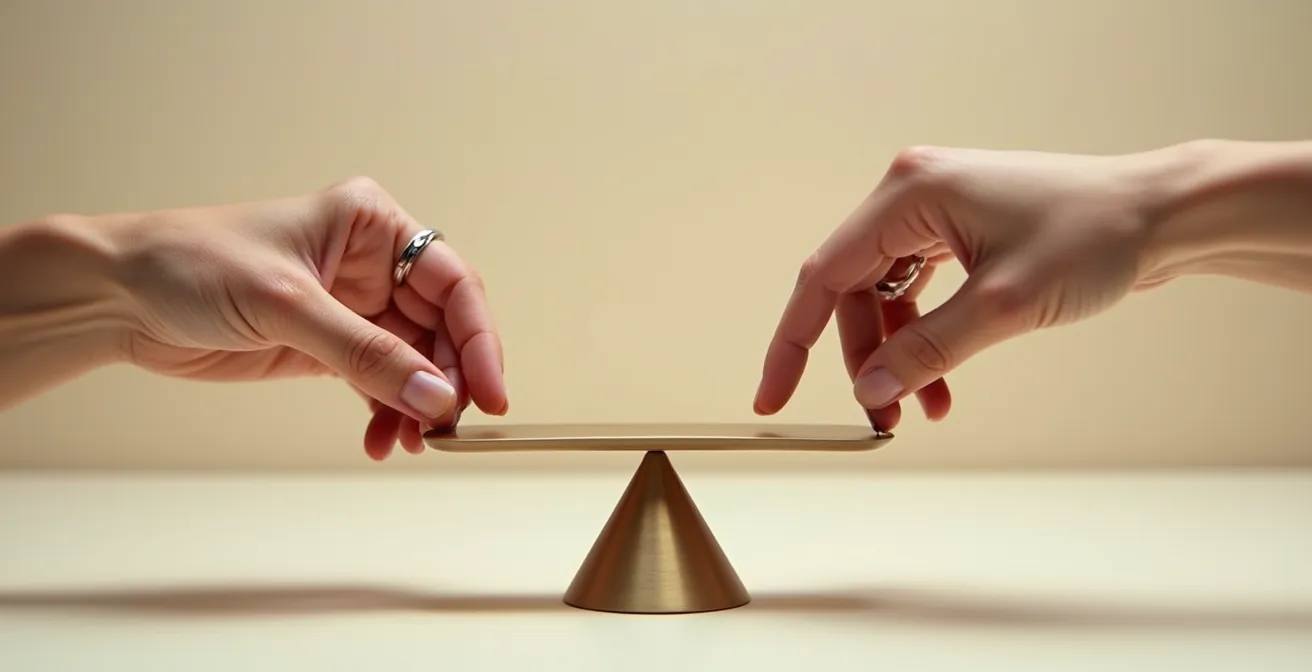 Illustration symbolique de l'équilibre financier dans le couple moderne