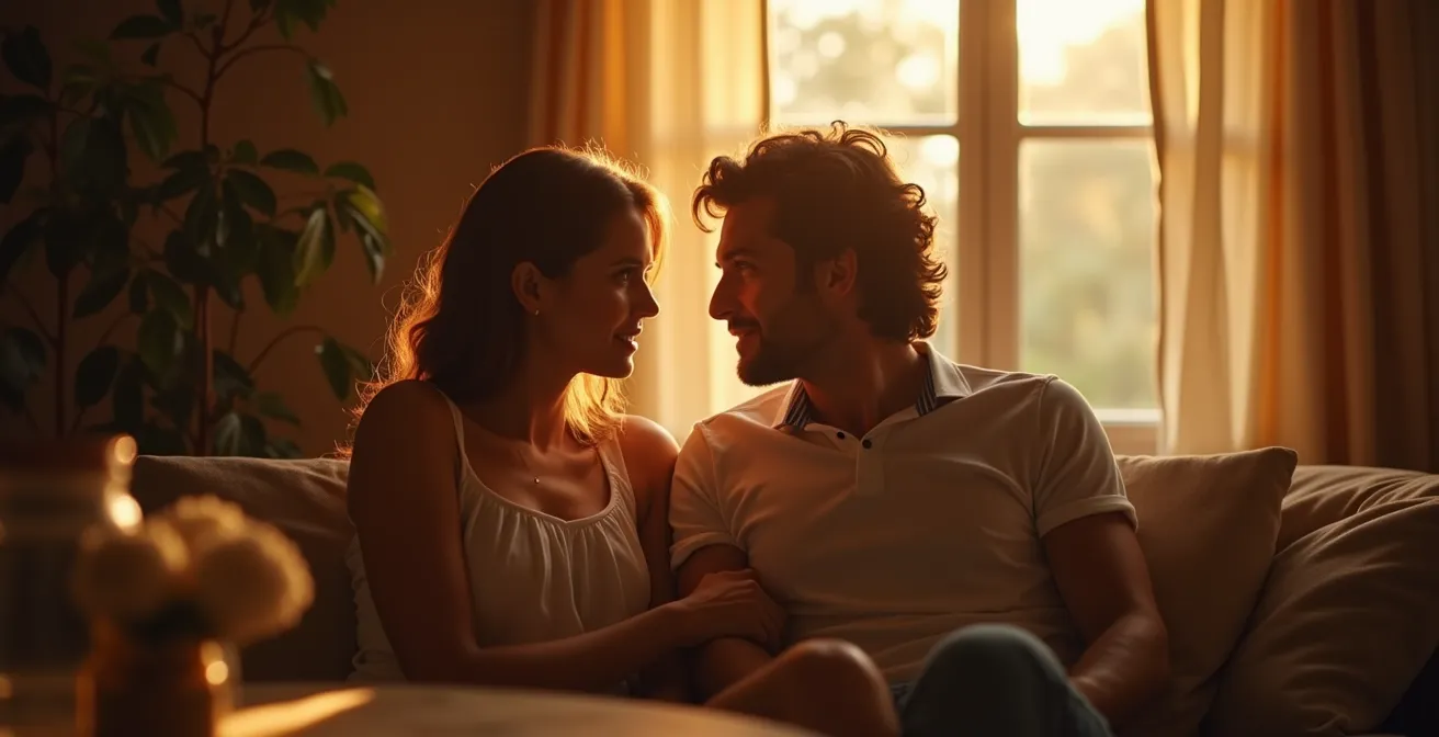 Un couple se regardant avec tendresse, reprenant le contrôle de leur vie à deux à travers la complicité et la planification intentionnelle de moments intimes.