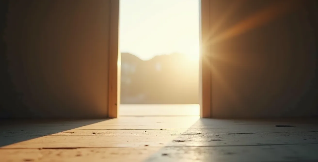 Image symbolique d'une transition : une porte entrouverte laissant passer la lumière, représentant le passage d'une phase à l'autre de la relation.