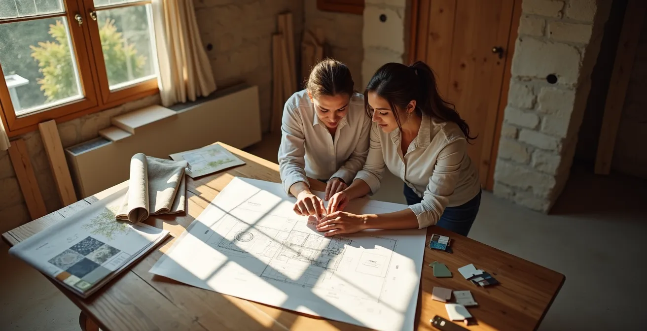 Couple engagé dans un projet créatif commun symbolisant la passion renouvelée