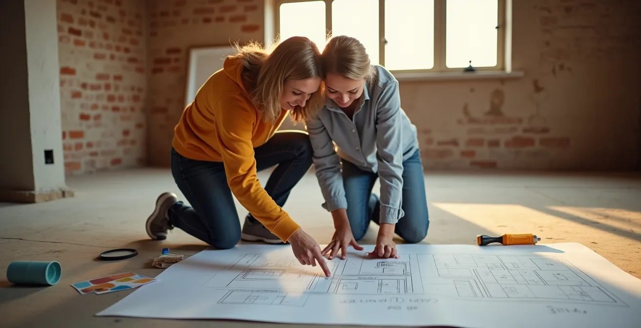 Couple travaillant ensemble sur un projet de rénovation symbolisant l'adaptabilité