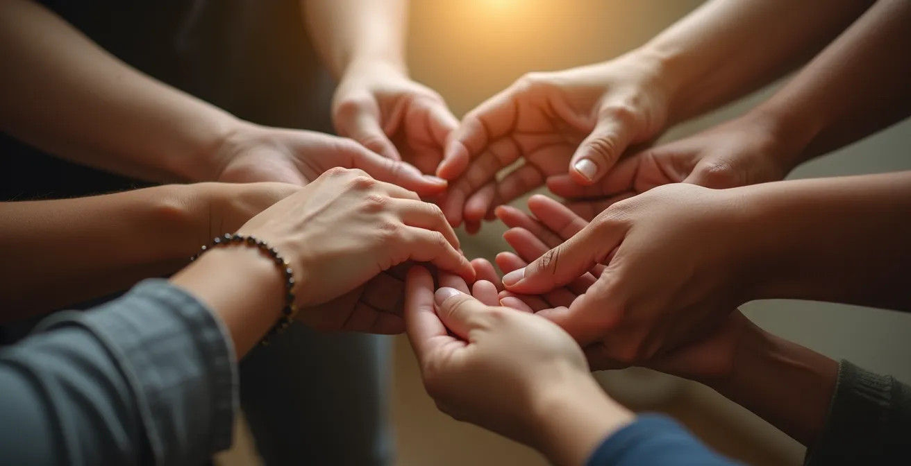 Des mains tendues symbolisant le soutien et l'aide aux victimes de violences