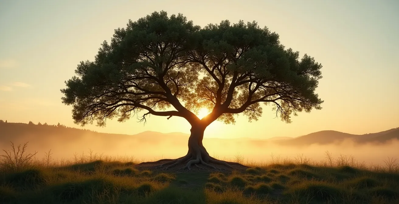 Deux arbres entrelacés mais gardant leurs propres racines distinctes